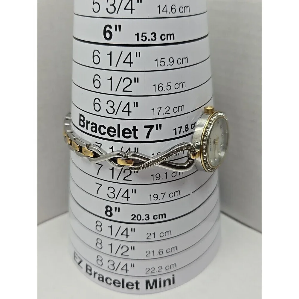 Bulova Womens Crystal Two Tone Bracelet Watch White MOP Dial New Battery Quartz